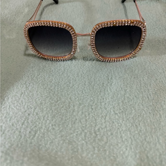 Black/Gold Square Oversized Women's Sunglasses with Diamond Stud Decorated Lens - Picture 9 of 12